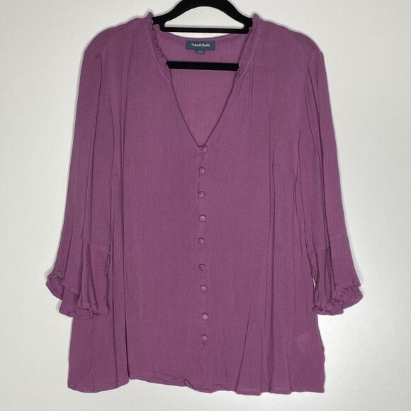 ModCloth Gauzy Y2K Button Up Flutter Sleeve Peasant Blouse Women's Size Medium - Picture 1 of 7